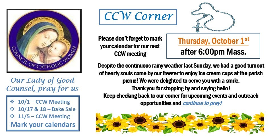 CCW Corner from the September 27, 2026 bulletin