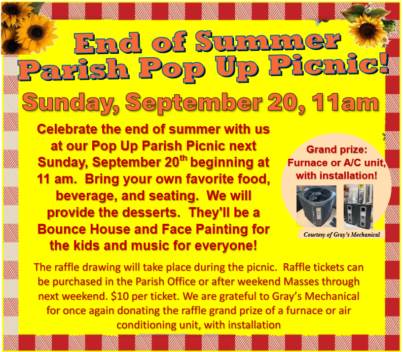 End of Summer Pop-Up Picnic, Sunday, September 20 at 11 am